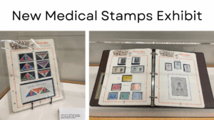 New Medical Stamps Exhibit with stamp scrapbooks featuring medical-related stamps